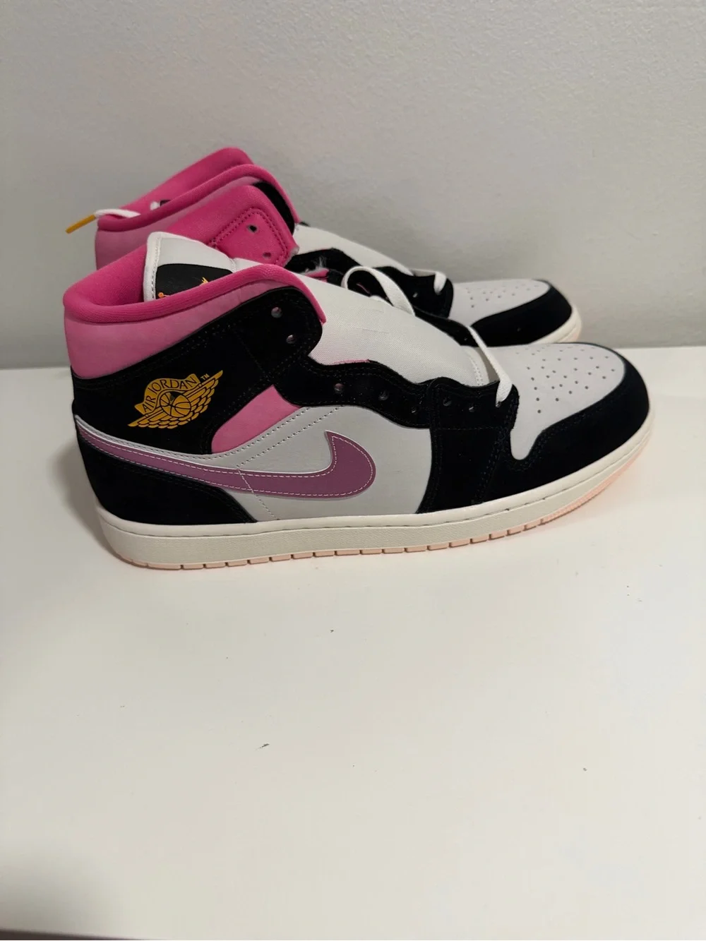 Jordan High-Top Sneakers in Pink, Black & Gray
